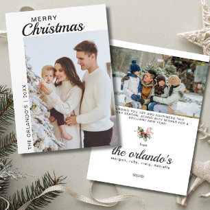 Minimalist Black White 2 Photo Merry Christmas  Holiday Card