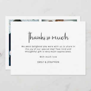 Minimalist Black White 3 Photos Wedding Thank You Card