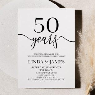 Minimalist Black White 50th Wedding Anniversary Invitation