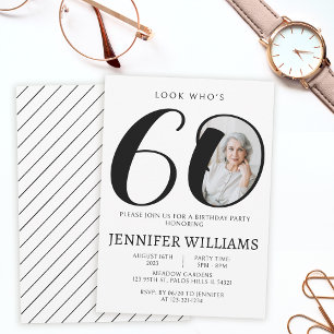 Minimalist black white 60th birthday photo invitation