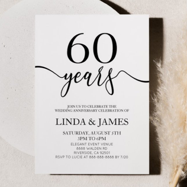 Minimalist Black White 60th Wedding Anniversary Invitation (Creator Uploaded)