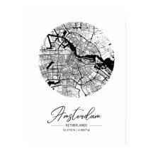 Minimalist Black & White Amsterdam City Map