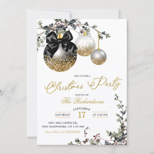 Minimalist Black White and Gold Christmas Party Invitation