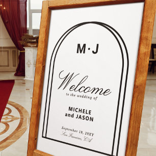 Minimalist Black White Arch Simple Welcome Wedding Poster