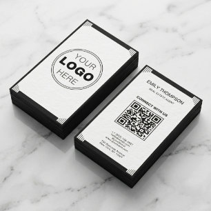 Minimalist Black White Art Deco Logo QR Code Business Card