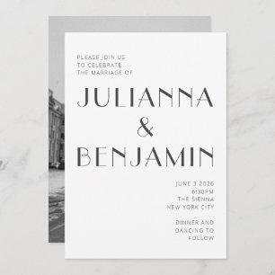 Minimalist Black White Art Deco Photo Wedding Invitation