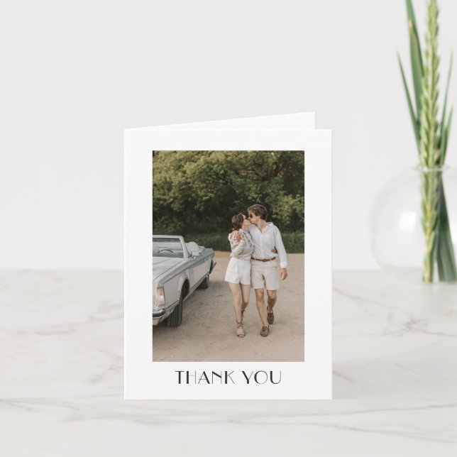 Minimalist Black White Art Deco Photo Wedding Thank You Card (Front)