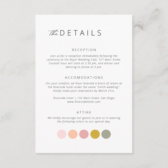 Minimalist Black White Attire Details Wedding Enclosure Card (Front)