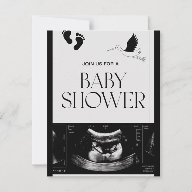 Minimalist Black & White Baby Shower Invitation –  (Front)