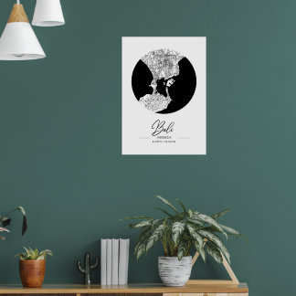 Minimalist Black & White Bali City Map Poster