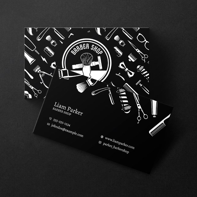 Minimalist Black & White Barber Shop Hair Stylist Business Card (Creator Uploaded)