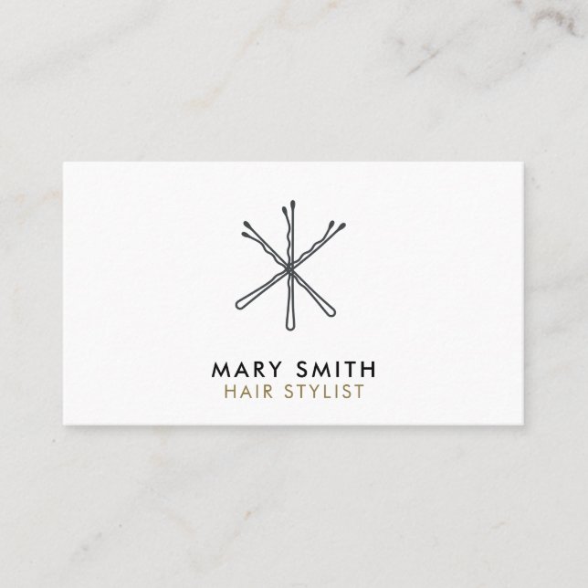 Minimalist Black White Bobby Pins Hair Stylist Appointment Card (Front)