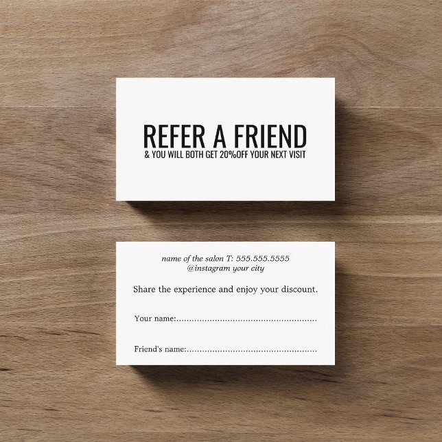 Minimalist Black White Bold Salon Referral Card (Creator Uploaded)