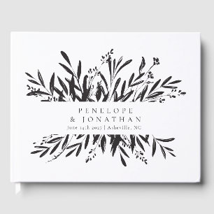 Minimalist Black White Botanical Custom Wedding  Guest Book
