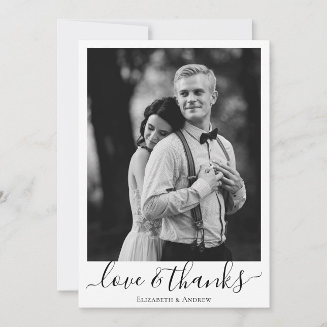 Minimalist Black & White Botanical Wedding  Thank You Card (Front)