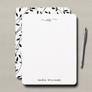 Minimalist Black & White Branches Lines Monogram   Card