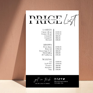 Minimalist Black & White Business Price List Poster