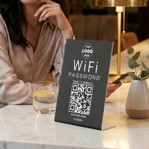 Minimalist Black White Business WiFi QR Code Logo Pedestal Sign