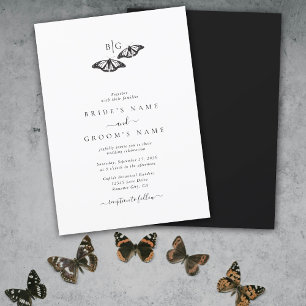 Minimalist Black White Butterfly Monogram Wedding Invitation