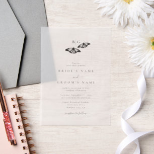 Minimalist Black White Butterfly Monogram Wedding Vellum Invitations