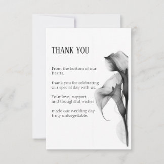 Minimalist Black & White Calla Lily Flat Wedding T Thank You Card