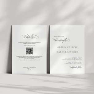 Minimalist Black White Calligraphy QR Code Wedding Invitation
