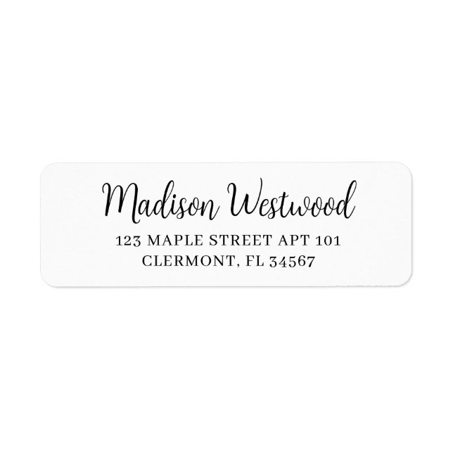 Minimalist Black White Calligraphy Return Address Label (Front)