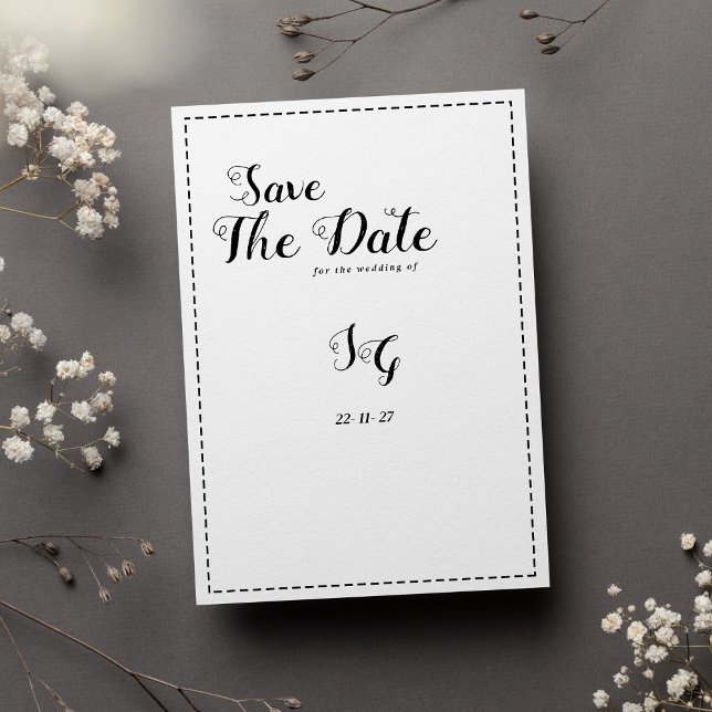 Minimalist black white calligraphy Save The Date Invitation (Minimalist black white calligraphy Save The Date)