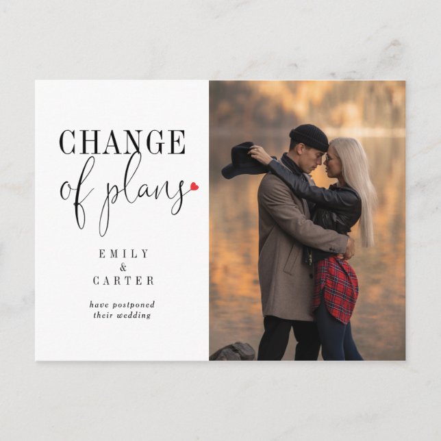 Minimalist Black White Change Of Plans Typography Invitation Postcard (Front)