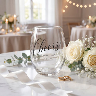 Minimalist black white cheers stemless wine glass