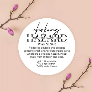 Minimalist Black & White Choking Hazard Warning Classic Round Sticker