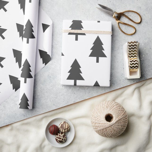 Minimalist Black White Christmas Tree Pattern Wrapping Paper (Crafts)
