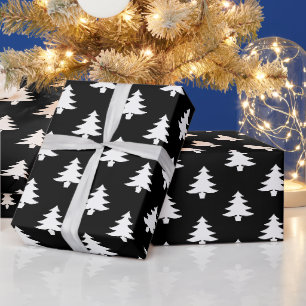 Minimalist Black White Christmas Tree Pattern Wrapping Paper