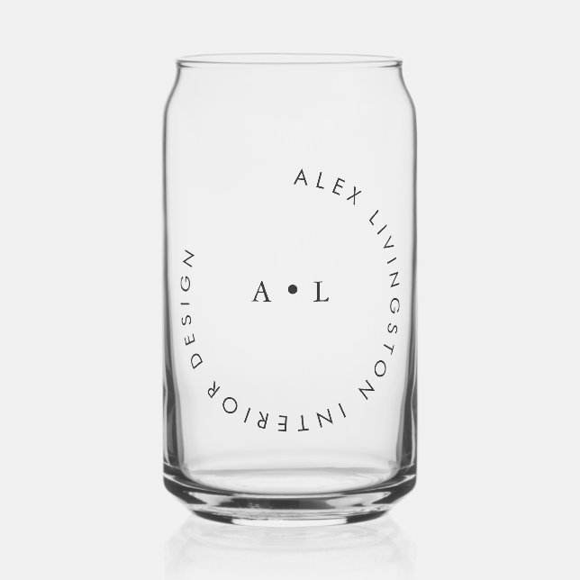 Minimalist Black White Circle Monogram Logo Can Glass (Front)