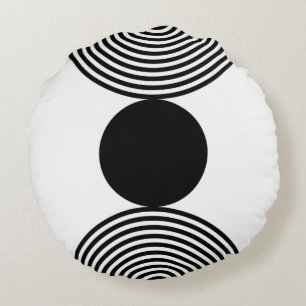 Minimalist Black & White Circle Pattern Round Cushion