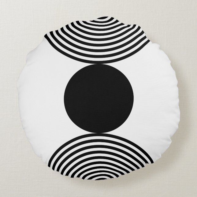 Minimalist Black & White Circle Pattern Round Cushion (Back)