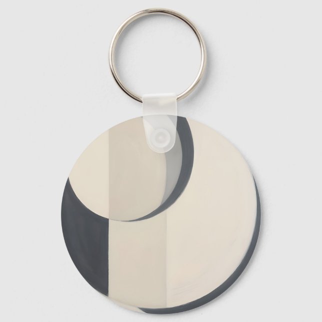 Minimalist Black White Circles Art Key Ring (Front)