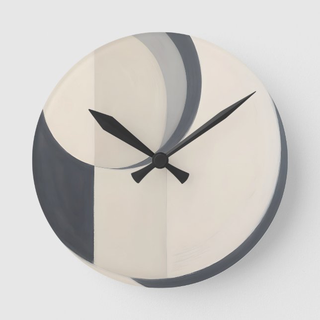 Minimalist Black White Circles Art Round Clock (Front)
