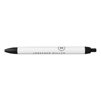 Minimalist Black White Classic Monogrammed Ink Pen