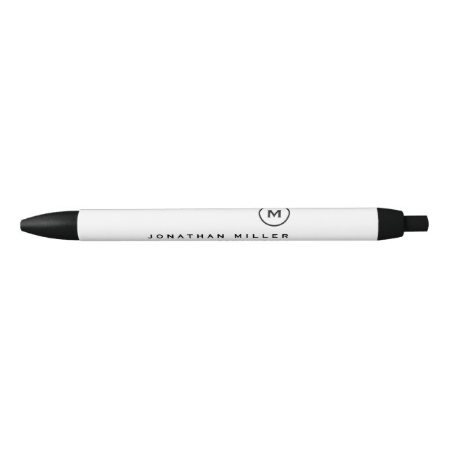 Minimalist Black White Classic Monogrammed Ink Pen (Front)