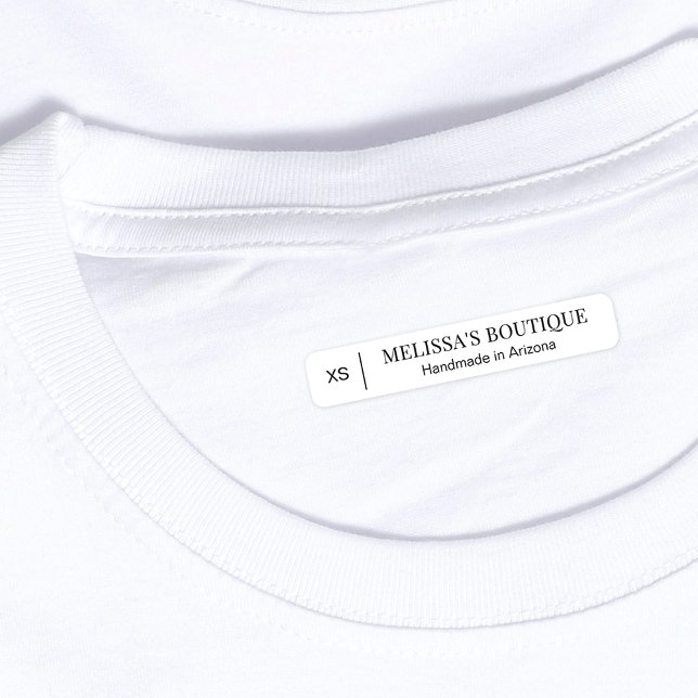 Minimalist Black White Clothing Size Iron-On Label (Modern Black & white rectangle clothing iron on labels with space for your brand name & garment size)