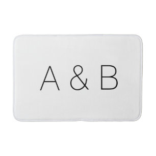 Minimalist black white couple monogram initials bath mat