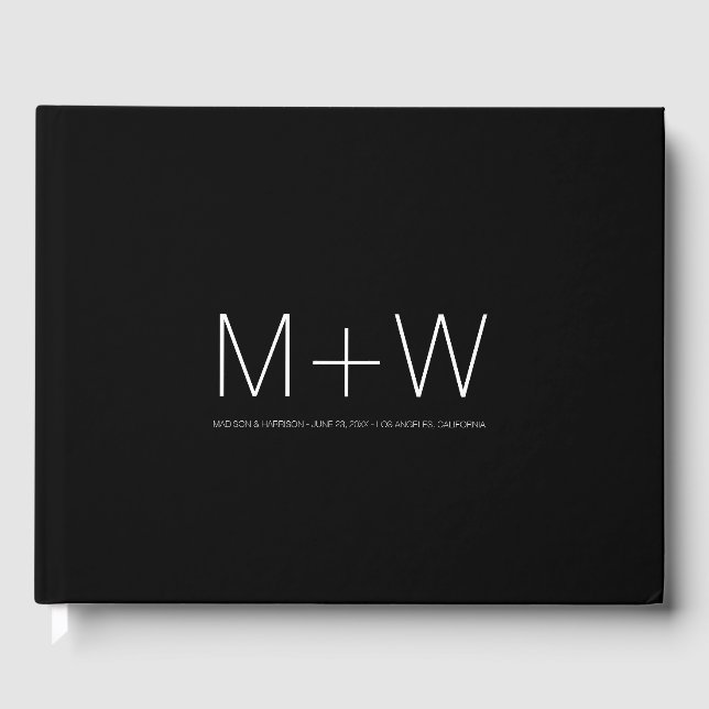 Minimalist black white custom elegant chic Wedding Guest Book (Front)