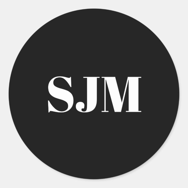 Minimalist black white Custom monogram initials Classic Round Sticker (Front)