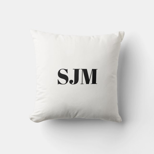 Minimalist black white Custom monogram initials Cushion (Front)