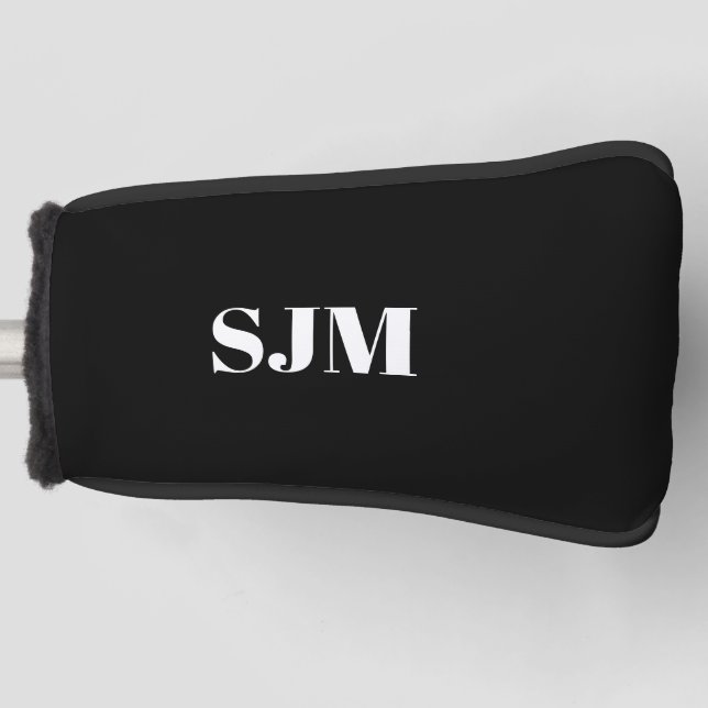 Minimalist black white Custom monogram initials Golf Head Cover (Front)