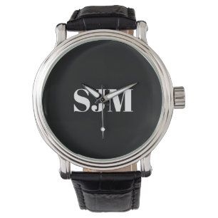 Minimalist black white Custom monogram initials Watch