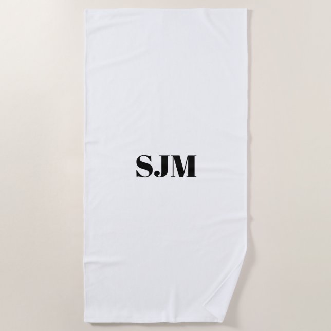 Minimalist black white Custom monogram name Beach Towel (Front)