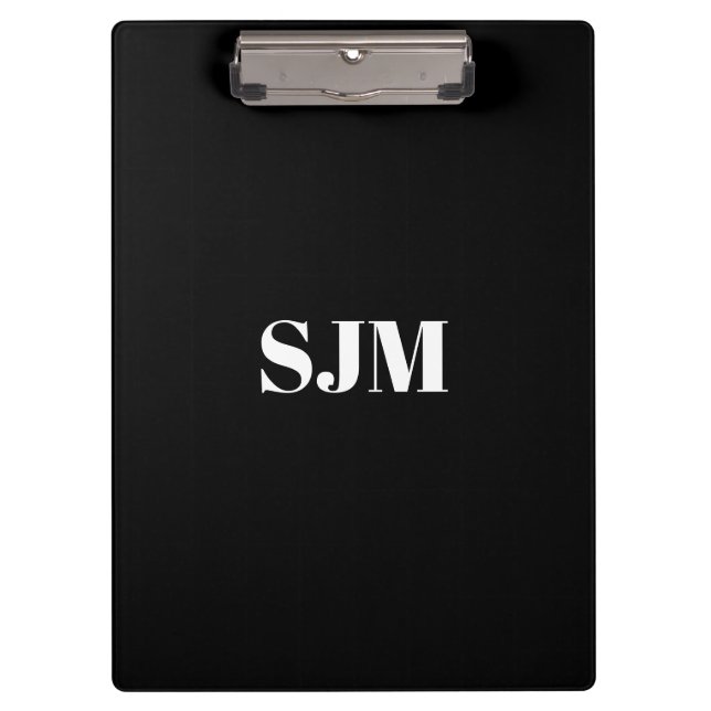 Minimalist black white Custom monogram name Clipboard (Front)
