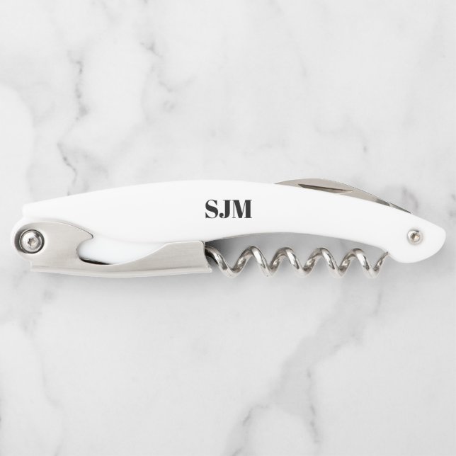 Minimalist black white Custom monogram name Corkscrew (Front)